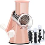 Ancevsk Rotary Cheese Grater with Handle, Round Mandoline Speed Kitchen Slicer Machine, 3 in 1 Multifunctional Vegetable Shredder Manual Garlic Grinder for Nuts, Potato, Carrot, Hashbrown (Pink)