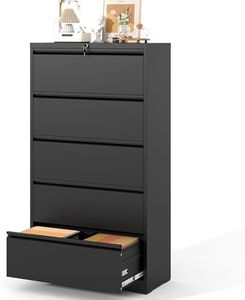 EKJ 5 Drawer Lateral File Cabinet with Lock, Heavy Duty Wide Steel Filing Cabinet for Home Office, 36" W Horizontal Storage Cabinet for Letter/Legal/A4/F4 Hanging Files, Easy Assembly (Black)