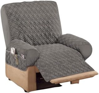 Collections Etc Diamond-Shape Quilted Stretch Recliner Cover with Storage Pockets and Elastic Straps - Furniture Protector