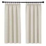 PONY DANCE Beige Blackout Curtains 54 Inch Drop Bedroom Curtains Pencil Pleat for Track Rail Thermal Insulated Curtains Panels Short Window Curtains for Kitchen, W46 X L54, 1 Pair, Light Beige