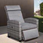 Club Rattan Outdoor Rattan Garden Reclining Lounge Chair with Adjustable Headrest and Flip Table