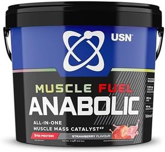 USN Muscle Fuel Anabolic All-In-One Muscle Mass Gainer, Strawberry Flavour - 4kg, 54g Protein Powder, 5g Creatine Powder & 5g BCAA Powder For Maximum Muscle Growth, Post Workout Recovery Drink Mix