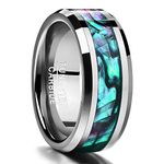 NUNCAD 8mm Shell Engagement Ring for Men Silver Tungsten Wedding Ring with Polished Beveled Edge Size M 1/2