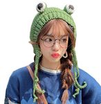 Women Girls Crochet Knitted Winter Headband Hat Beanie Cute Cartoon Frog Big Eyes Earflap Cap Photo Props