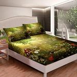 Erosebridal Magic Fitted Sheet Mushroom Fitted Sheet Queen Size Daisy Leaves Branches Sunset Nature Bedding Set Trippy Style Fairy Tale Theme Bed Cover Home Room Decorative