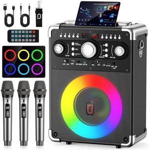 HWWR Karaoke Machine with 3 Microphones, Bluetooth Karaoke Speaker for Adults with Echo Adjustment, Portable Karaoke Machine Support TWS, USB, TF Card, Guitar, TV Connected for Outdoor, Events & Party