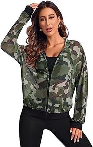 Milumia Women's Camo Print Sheer Workout Jacket Zip Up Long Sleeve Athletic Hoodie Army Green Medium