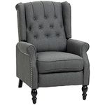 HOMCOM Fabric Recliner Chair for Living Room, Push Back Reclining Chair with Wingback, Button Tufted, Nail Head Trim, Footrest, Dark Grey