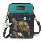 Chala Crossbody Cell Phone Purse - Women PU Leather Multicolor Handbag with Adjustable Strap - Turtles - Navy