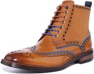 JUSTINREESS Gary Men's Two Toned Lace Up Leather Ankle Boot with Side Zip (Brown, 8 UK)