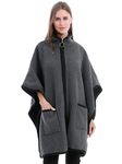 Belle Dame Women’s Zip Front Poncho Wrap Stylish Poncho Cape Coat for Women Winter Poncho Jacket (CP220-DGRY)