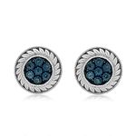 Amazon Collection Sterling Silver Blue Diamond Accent Round Stud Earrings