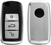kwmobile Key Cover Compatible with VW Skoda SEAT 3 Button Car Key - Soft TPU Car Key Fob Protector Case - Silver/Silver High Gloss