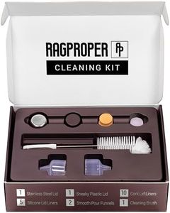 Ragproper Glass Flask Accessory Kit - Cleaning Set with Cleaning Brush, Silicone & Cork Lid Liners, Stainless Steel & Plastic Lids & Smooth Pour Funnels (Single Shot, 100mL)