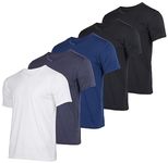 Real Essentials 5 Pack: Men’s V-Neck Dry-Fit Moisture Wicking Active Athletic Tech Performance T-Shirt, Set 3, Large