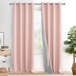 XWZO 100% Blackout Curtains with Tiebacks- Heat and Full Light Blocking Long Window Panels with Black Liner for Girl's Room/Nursery, Grommet Top，Baby Pink, W52 x L108 Inches Long, Set of 2