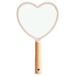 SVS ONLINE Wood Hand Mirror Heart Shaped Cosmetic Makeup Mirror Cute Wooden Shaving Hand Mirror for Home & Bathroom (HEART MIRROR)