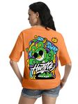 Veirdo® Pure Cotton Half Sleeve Round Neck Oversized Fit Graphic Print Orange T-Shirt Women/Girls (OS_100_GL_Hustle_OR_XL) (Sizes- S to 2XL)