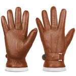 Harssidanzar Leather Gloves For Man,Genuine Leather Warm Cashmere Lined Touchscreen Texting Gloves for Driving KM051UK,Camel,Size S