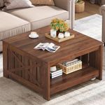 YITAHOME Coffee Table Farmhouse Coffee Table with Storage Rustic Wood Cocktail Table,Square Coffee Table for Living Meeting Room with Half Open Storage Compartment,Espresso