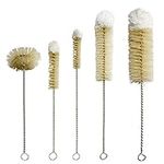 NewFerU Stainless Steel Soda Bottle Cleaning Brush Set in Natural Boar Bristle Wool Tip Long Handle, Flexible Bendable Thick Wire Cleaner for Narrow Neck Water Baby Bottles Straw Pipe Tube Flask (5)