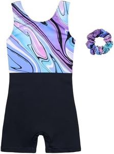 MODAFANS Gymnastics leotards for Girls Sparkly Unitards Biketards Dance Ballet Outfit with Scrunchie Classic Marble,6-7years