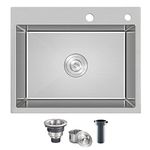 MENATT 22-inch Drop in Kitchen Sink, SUS304 Stainless Steel Topmount Kitchen Bar Prep Sink, Single Bowl Kitchen Sinks, 22" x 18" x 9"