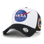 ililily NASA Meatball Logo Embroidery Baseball Cap Apollo 1 Patch Trucker Hat, Black & White - Premium, L