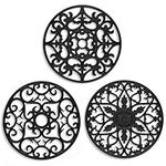 ME.FAN 3 Set Silicone Multi-Use Intricately Carved Trivet Mat - Insulated Flexible Durable Non Slip Coasters (Black)