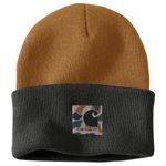 Carhartt Mens Knit Camo Patch Turnup Beanie Hat