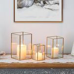 Glasseam Glass Hurricane Candle Holder, Gold Pillar Candle Holders Set of 3, Modern Square Candle Holders for Pillar Candles, Large Candle Holders for Table Centerpiece Wedding Christmas Decorative