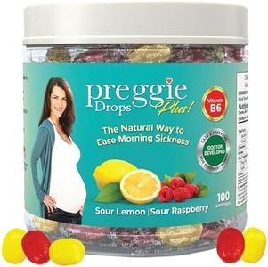 Preggie Pop Drops Plus with Vitamin B6 for Pregnancy Nausea Relief, Morning Sickness Candy with Essential Oils for Pregnant Women – Sour Lemon & Sour Raspberry, 100 Count