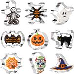 Crethinkaty Halloween Cookie Cutters-9Pcs Halloween Cookie Cutter Set-Pumpkin,Ghost,Bat,Skull,Spider,Witch Hat,Spider Web,Gingerbread Man,Cat Cookie Cutters-Halloween Cookie Cutters Stainless Steel.