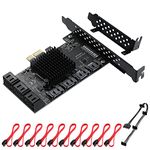 MZHOU PCIE SATA Card 10 Ports - 6Gbps SATA 3.0 Controller Expansion Card with SATA Power Splitter Cable - PCI Express Card SATA 10 Prot Supports All PCIe Card Slots (Chip ASM1166+JMB575)