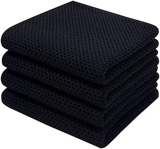 Homaxy 100% Cotton Waffle Weave Kitchen Dish Towels, Ultra Soft Absorbent Quick Drying Cleaning Towel, 13x28 Inches, 4-Pack, Black