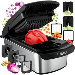 Fullstar Vegetable Chopper & Cutter - Slicer Dicer Spiralizer with Container for Food Veggie Onion Cucumber Tomato Salad Potato FriFrench Fryes - Kitchen Essentials & Gadgets (PRO 4-in-1, SS Black)