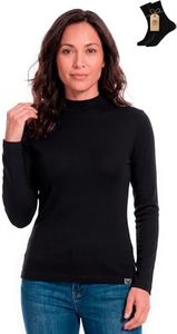 Merino Wool Base Layer Women 100% Merino Wool Long Sleeve Thermal Shirts for Women for Skiing Hiking Womens Turtle Neck Top Black 250 L