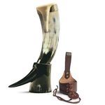 Norse Tradesman Genuine 12" Ox-Horn Viking Drinking Horn with Premium Brass Rim, Fitted Horn Stand and Burlap Gift Sack - High Polish Horn - "The Classic"