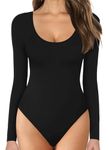 Shen&Qege Women's Bodysuits Scoop Neck long Sleeve Bodysuits Tops