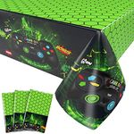 Video Game Tablecloth 3 Pieces, Green Game Controller Table Covers for Gaming Theme Party, Printed Disposable Plastic Table Decoration for for Kids Player Geek Game Themed Party Decoration 54X108inch