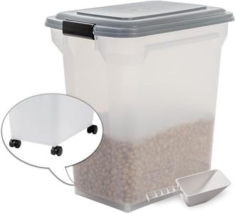 Iris Ohyama, Contenitore per Crocchette, 45L/15kg, Grigio, Ermetici, Contenitore per Alimenti in Plastica con Coperchio, con Ruote, Per Cibo per Gatti, Cani, Cibo secco, Dolci, Scatola, ATS-L
