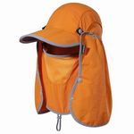 GADIEMKENSD Foldable Fishing Sun Hat with Face Neck Flap 360 Sun Protection Quick Dry Baseball Cap Adjustment Covering Detachable Legion Hat for Fishing Gardening Hiking Riding Boating Orange