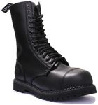 Grinders Herald Unisex Black Leather Ranger Military Steel Toe Cap Boots with 14 Eyelet Lace Up Fastening 12