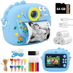 Kids Camera Instant Print with 64GB Card 3 Roll Print Paper & Color Pens Camera for Kids Digital Camera Toddler Camera Toys Gifts for 3-12 Year Old Girls Boys (Blue Dinosaur)