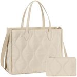 BTOOP Tote Bag for Women Work Teacher Tote Bag 15.6 inch Laptop Shoulder Bags Handbag Office Briefcase with Clutch Purse, Beige-gourd Quilting, 17.3 x 5 x 13 inch, Fashion