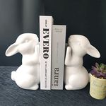 MSUIINT Rabbit Decor Bookends, Ceramic Decorative Bookends for Heavy Books, Book Stoppers Holder with Non-Skid Bottom Childrens Bookends, Kids Room Book Ends Home Decor, Shelf Decor, Modern Decor