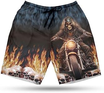 Motorcycle Mens Swim Trunks - Skull Swimming Trunk for Men - Drawstring Beach Shorts, Mens Swim Shorts Set 11 Size L