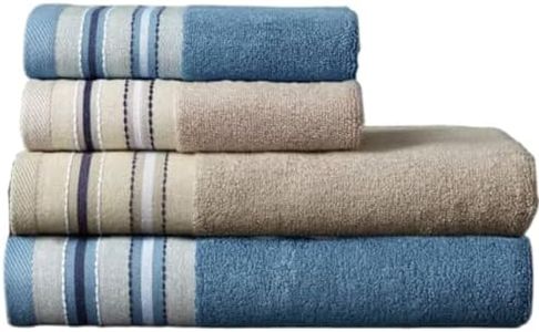 Glorio Luxurious 4 Towels Set -Exquisite Bamboo Cotton Essence - Antibacterial Towels Set with Hygiene Technology-Highly Absorbent Soft Bathroom Towels -Quick Dry Bath Sheet (Coffe Blue, Stylish line)