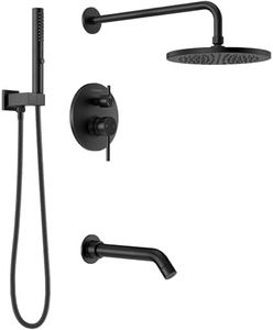 Lava Odoro Modern 3-Setting Round Rain Bathtub and Shower Faucet Set, Black Rainfall Shower Head and Handle Set, Rain Shower System with Tub Spout, Shower Valve Trim Kit, Matte Black, SF104-MB-T