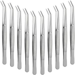 Stainless Steel Tweezers with Curved Serrated Tip Multipurpose Tweezers Sewing Machine Tweezers Forceps Tweezers for Craft, Silver (10)